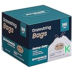 SONGMICS Trash Bags for 13-Gallon (50 L) Trash Cans, Drawstring Kitchen Garbage Bags, Pre-Separated, Quick-Dispense Box, Liner Code K, 4 Rolls, 160 Count, White UKRB051A04