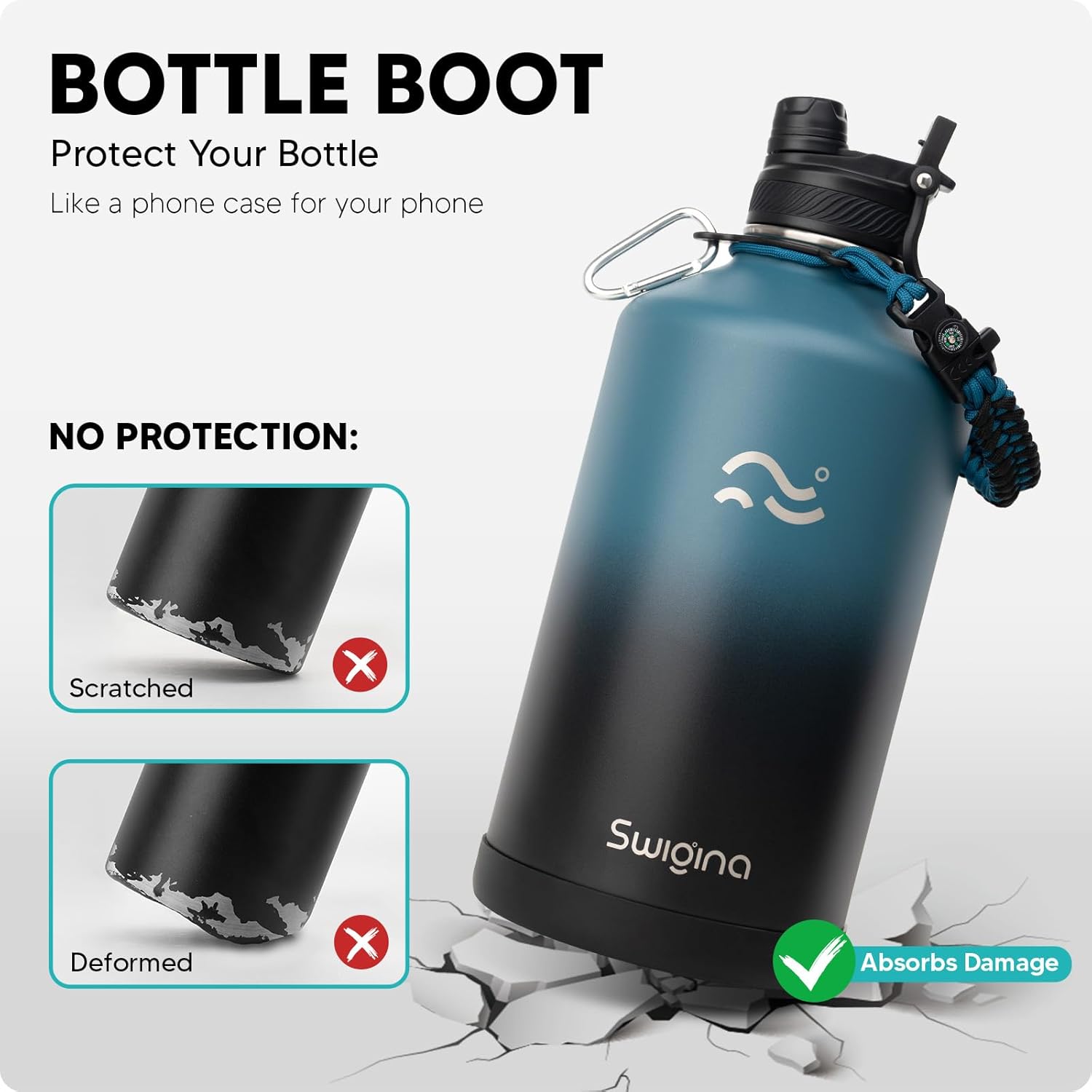 [2-IN-1 LID] Gallon Insulated Water Bottle with Silicone Boot (48hrs Cold/24hrs Hot) - DIY Stickers, Leakproof, BPA Free, 128 oz - Image 4