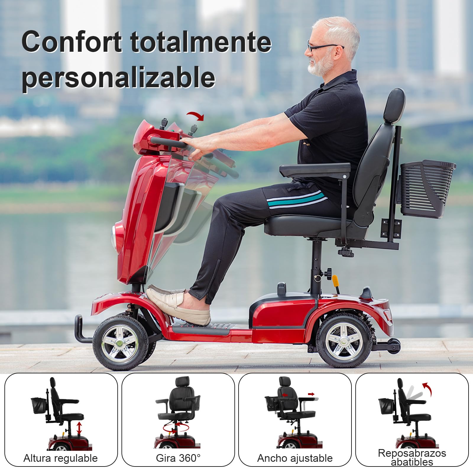Ecomobi MS02 PLUS Scooter de Movilidad para Adultos, Rojo, 30Ah