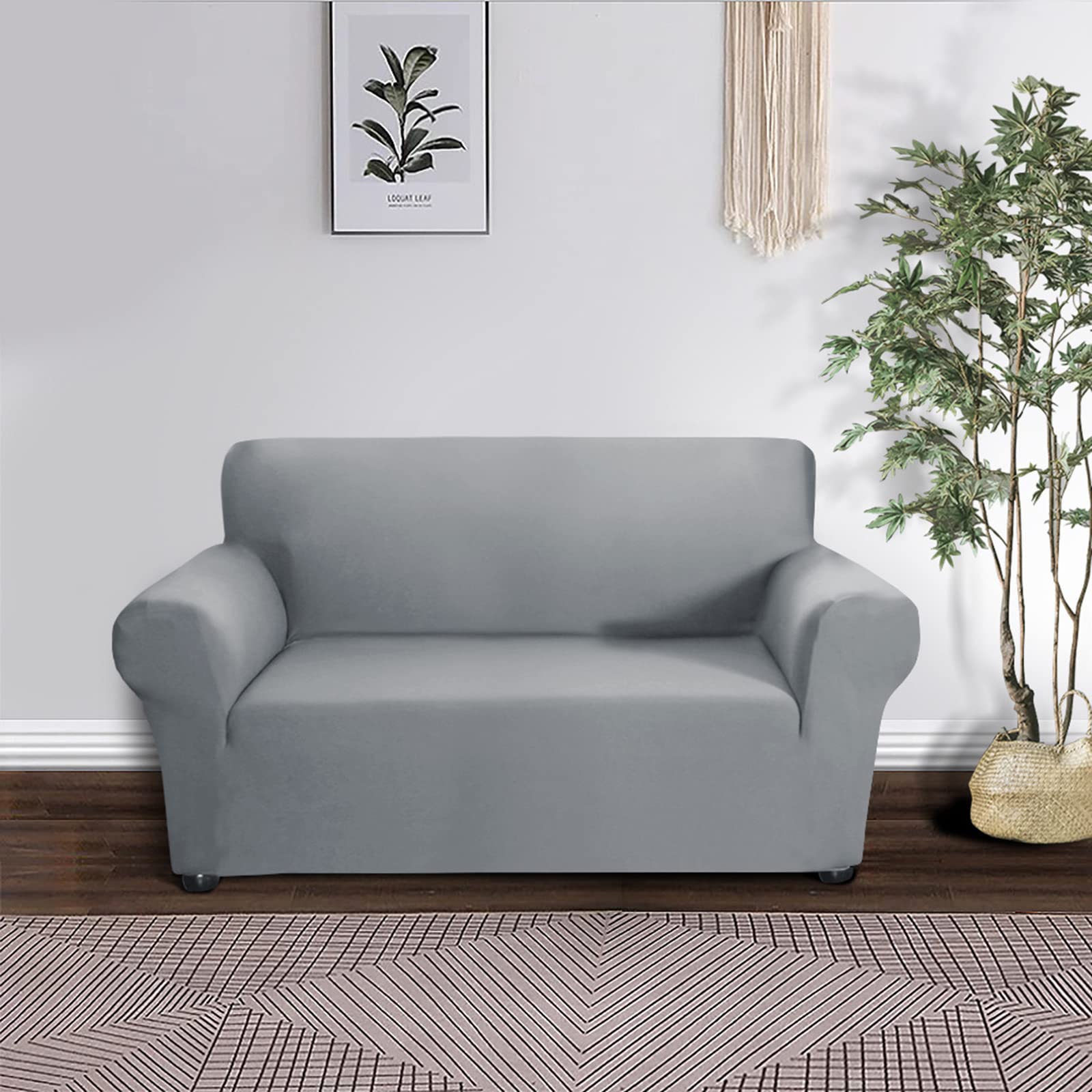 Obasdfd Light Grey Stretch Sofa Slipcover Single Piece With Non-Slip Base, Elastic Furniture Protector(,2 Seat 145-180Cm)