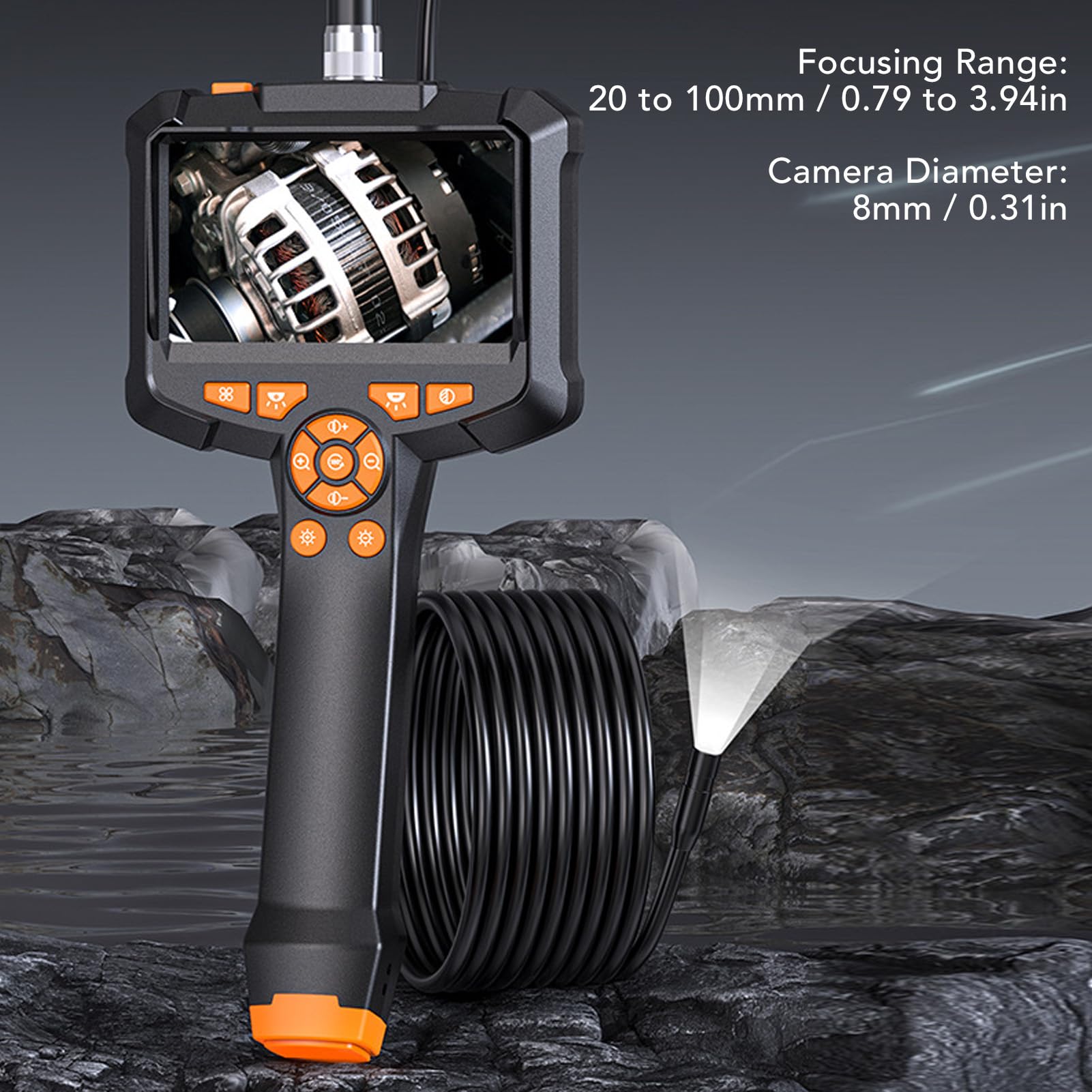 Endoskop Mit Licht, Boroskop Endoskopkamera Inspektionskamera, 1080P 8mm Industrie Digital Endoskop Kamera Schlangenkamera Kanalkamera Rohrkamera Mit 8 LED-Leuchten, 4.3" Bildschirm, Ipx7 Wasserdicht