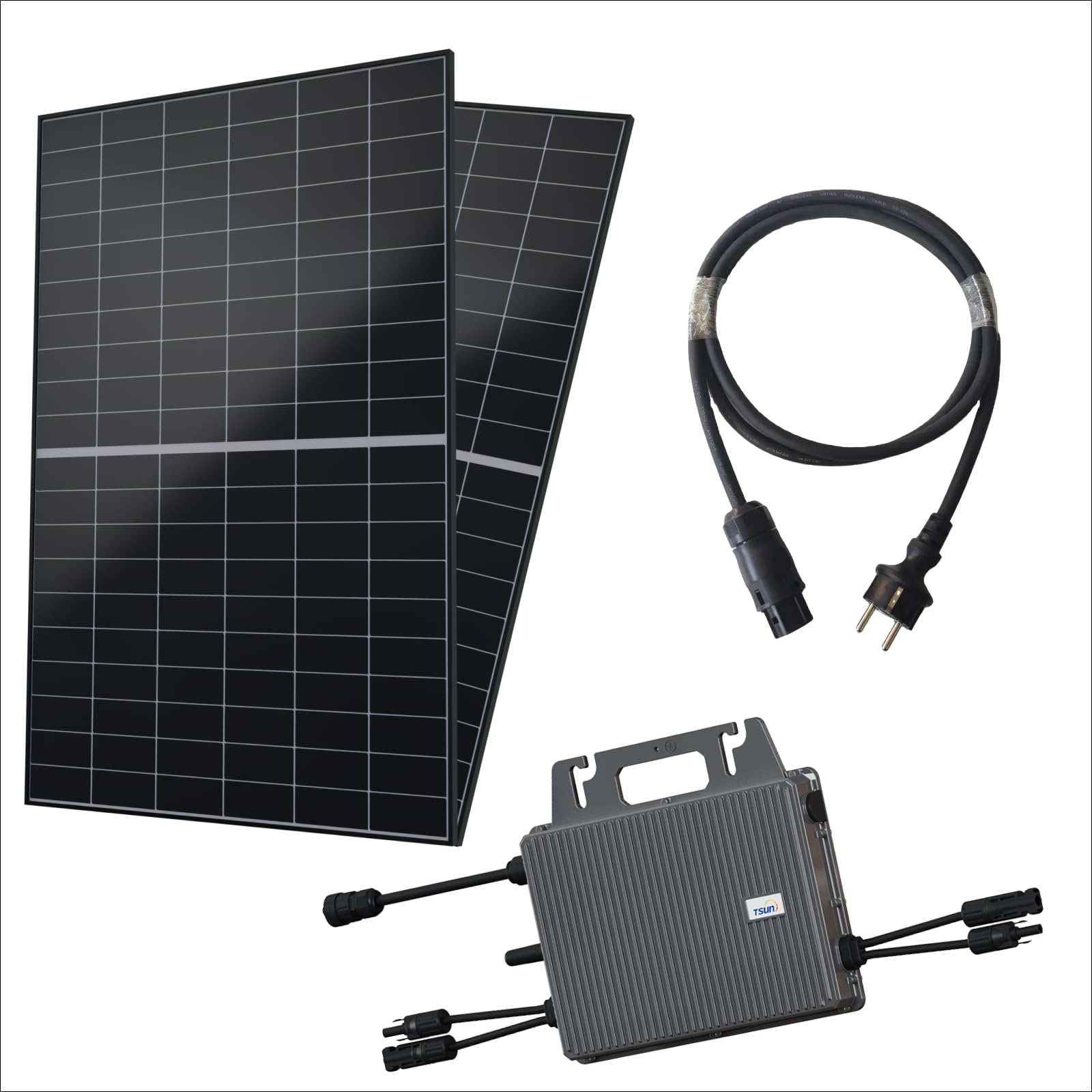 Robinsun® Kit solar Performance 800 Flat | 2x 470 Wp Panel solar Aiko 2P + Microinversor Tsun 800W + 2x Fijación + Cable 3m + Fijación para microinversor