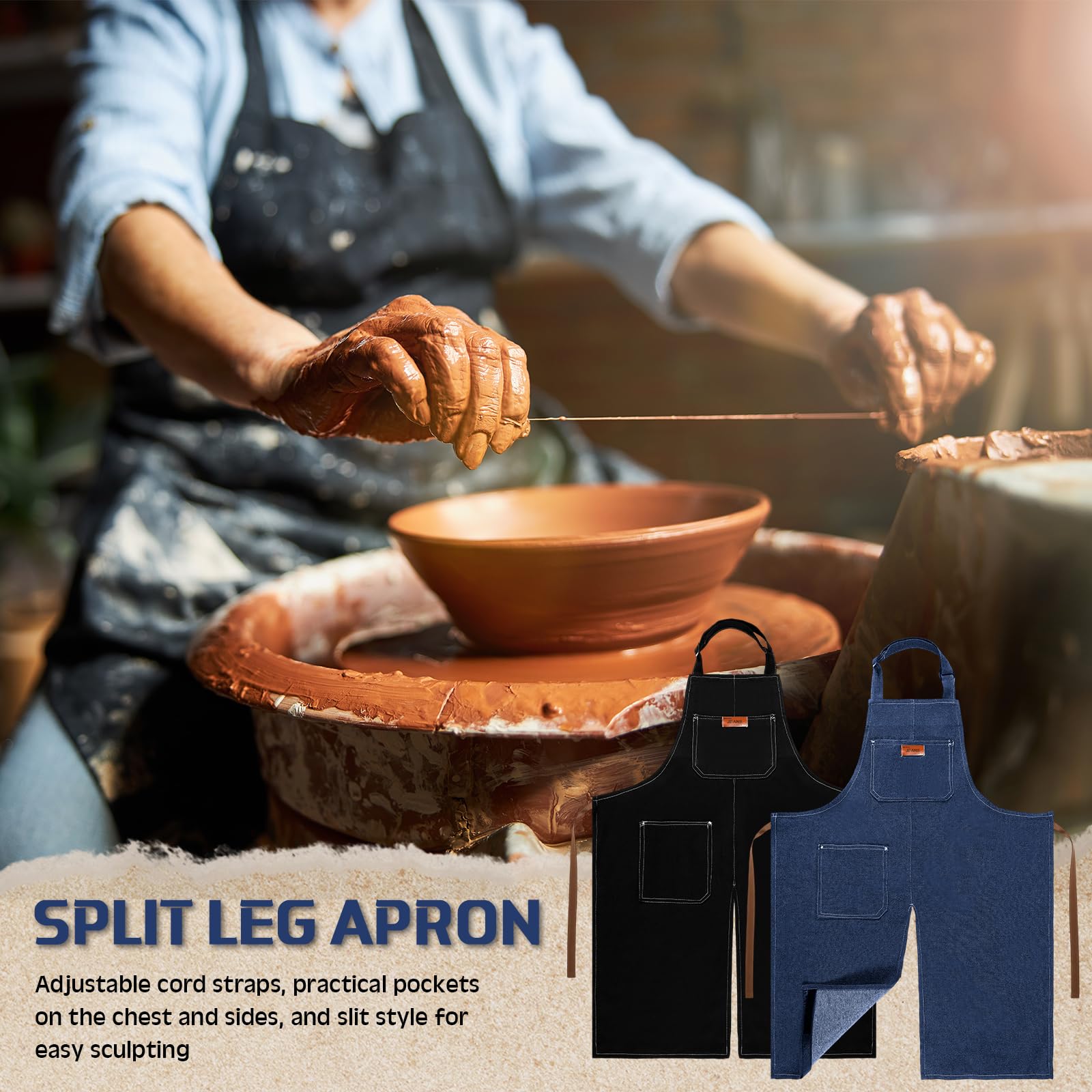 Split Leg Pottery Apron Green | Apron For Potters & Makers - View #9