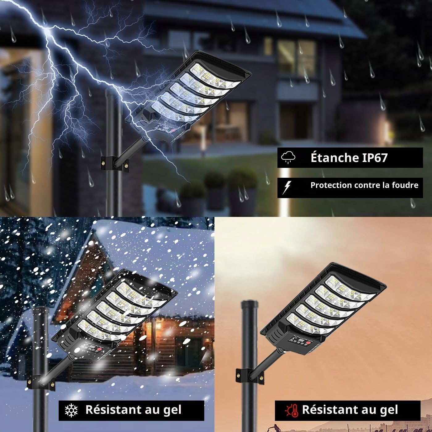 Lumière de Rue Solaire Extérieure, 1000W LED Grande Lampe Solaire pour Parking étanche avec Capteur de Mouvement et Télécommande, 6000K Lumière de Sécurité Extérieure pour Yard et Parking