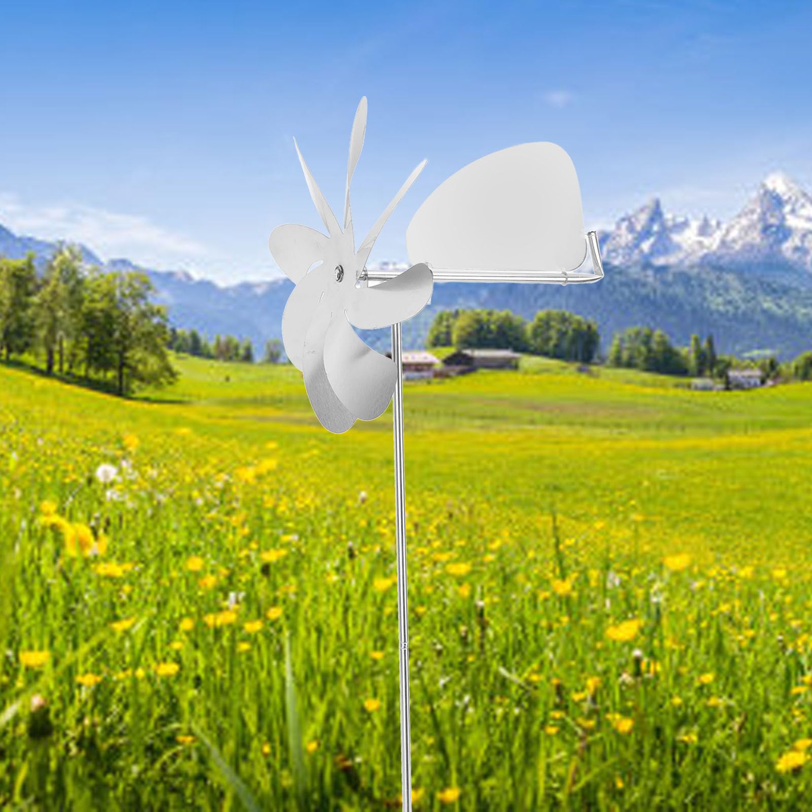 Metal Weathervane, 360 Degree Rotation Swivel Weathervane Stainless Steel Windmill Weather Vane Windmill Wind Spinner Outdoor Wind Sculptures for Garden Lawn Yard Patio Decoration