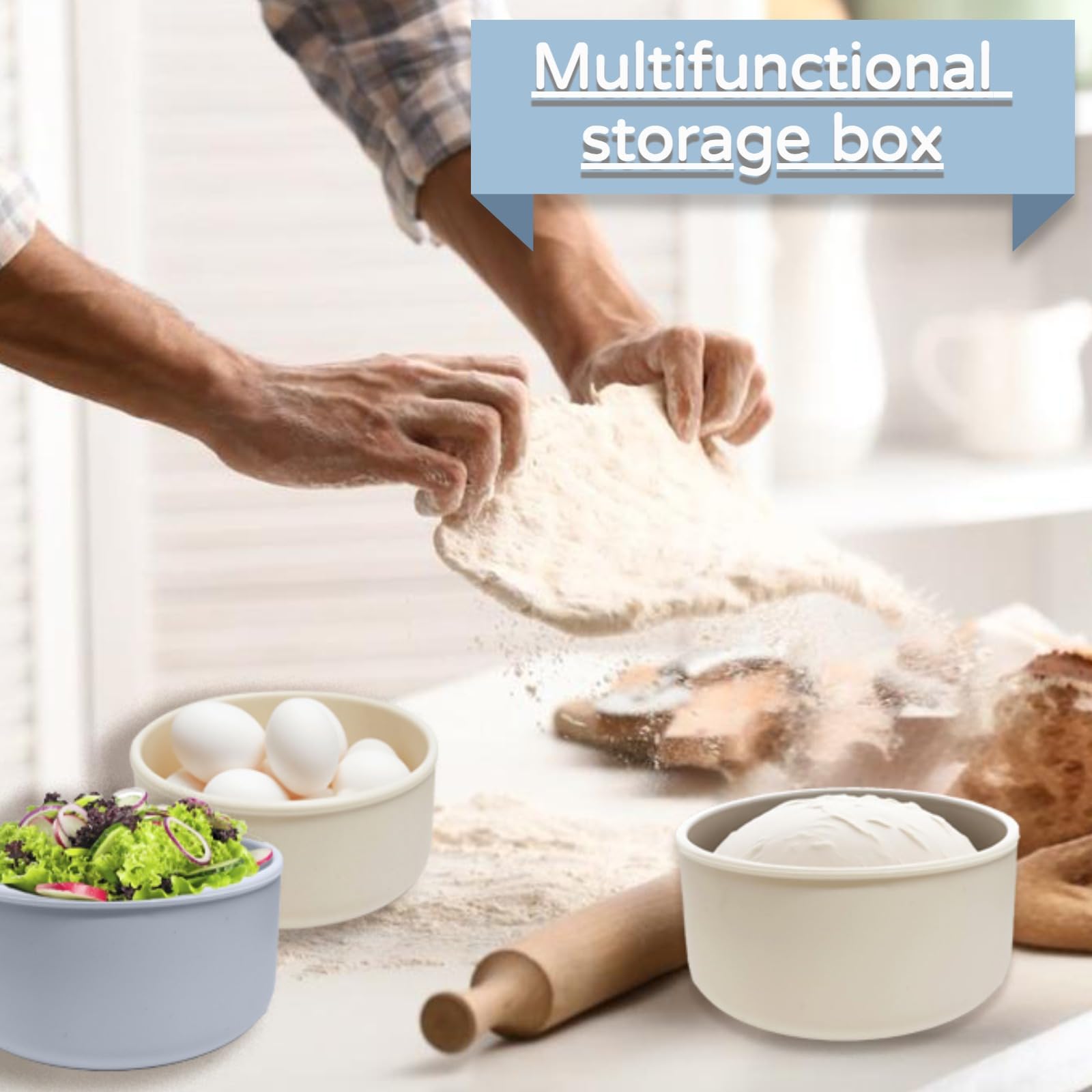 4 cajas de masa para pizza con una capacidad de 350 g de masa, caja de masa para pizza con tapa en beige y gris azulado