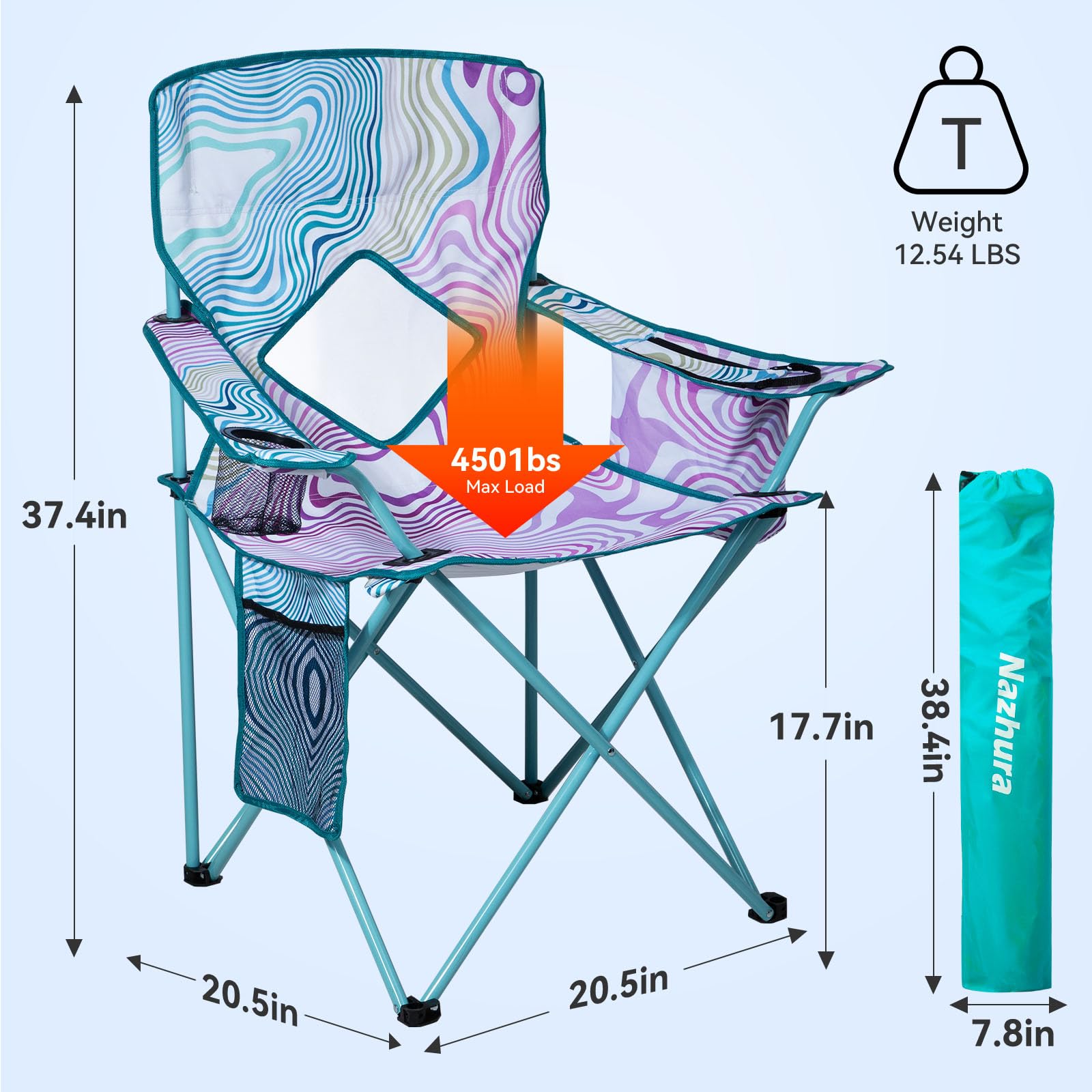 Nazhura 4 Pack Folding Camping Chair with Cooler Pouch, Mesh Backrest and Cup Holder Pocket (Flower, 4 Pack)