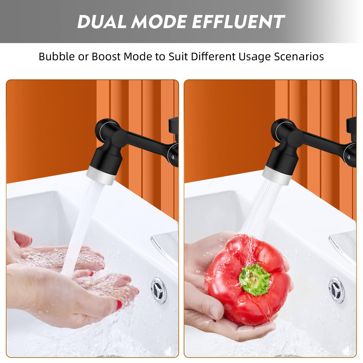 Aireador Grifo Cocina Giratorio de 1080° SELORSS con 2 Modos, Aireador de Grifo de cobre puro, Extensor de Grifo Ahorro Agua, Grifo Universal Cocina/Baño con Filtro de Salpicaduras, Negro (3 Piezas)