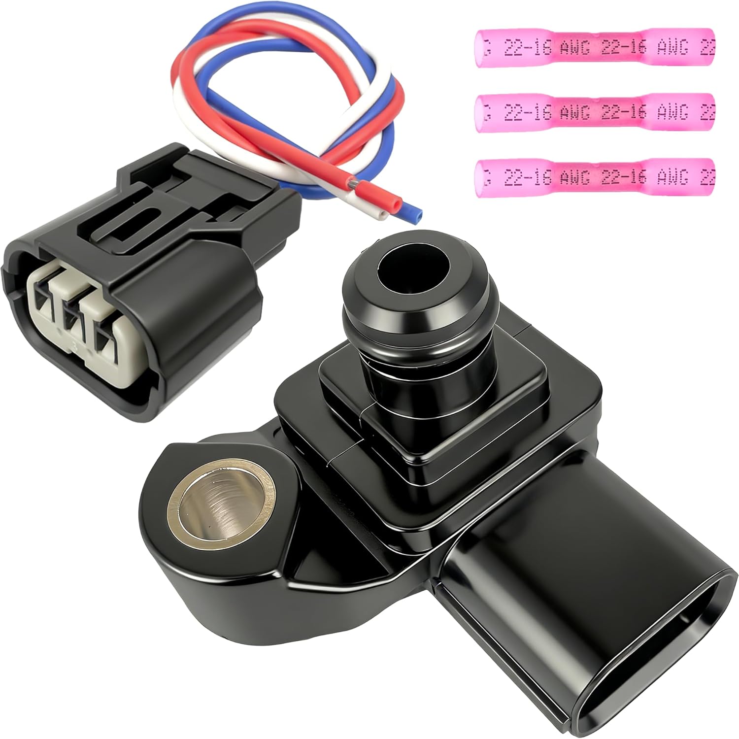 MAP Manifold Absolute Pressure Sensor with Wiring Harness Kit – Compatible with Honda Civic, Accord, CR-V, Fit, Odyssey, Pilot, Ridgeline, Acura RSX, TSX, TL, MDX, RL – Replace# 37830-PNC-003