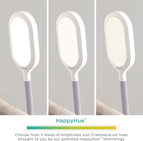 Miniatura 4 de Verilux HappyLight Duo - Lámpara de pie 2 en 1 para terapia de luz y tarea, LED de espectro completo sin UV, 10,000 LUX, brillo y color ajustables,