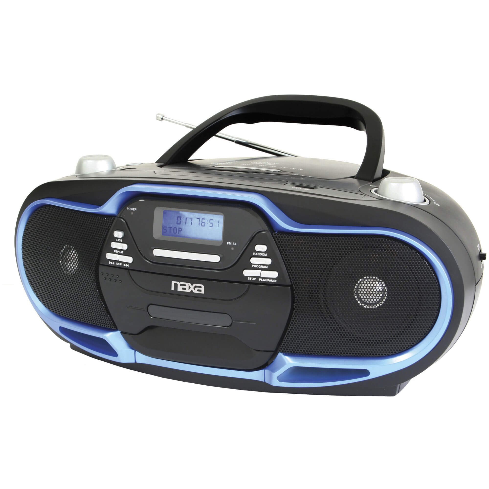 NaxaElectronics NPB-257 Portable MP3/CD Player, AM/FM Stereo Radio and USB Input (Black/Blue)