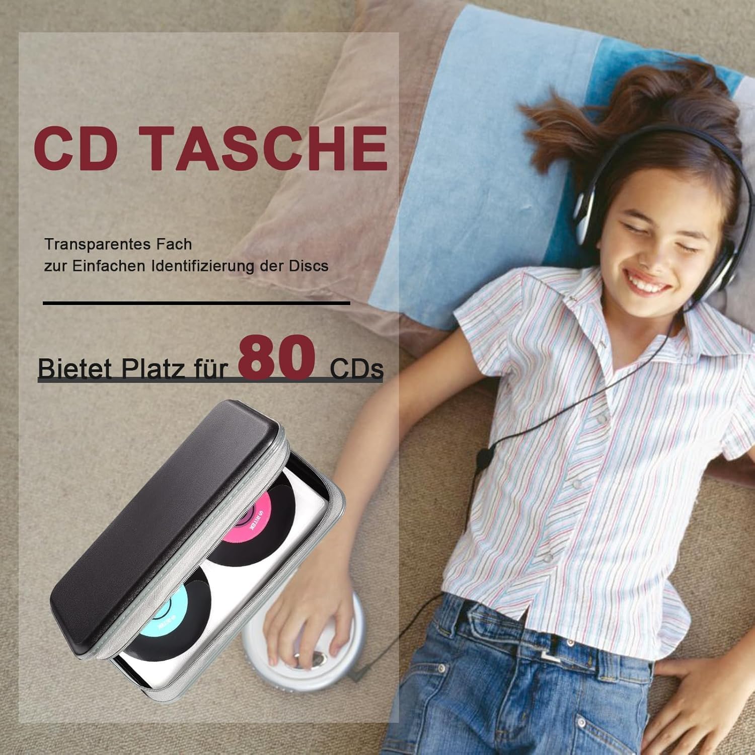 Sac CD, sac de rangement pour disques CD DVD, sac de rangement pour CD pour la maison et les automobiles pouvant contenir 80 disques en noir.