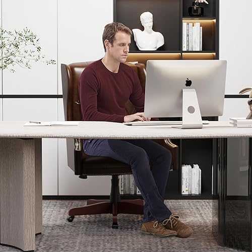 Miniatura 8 de Silla de oficina ejecutiva de cuero con respaldo alto, 330 libras, diseño ergonómico, asiento y respaldo acolchados gruesos, con botones,