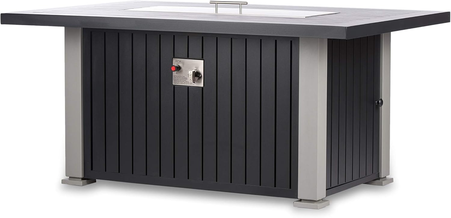 52" Classic Black and Grey Rectangle Propane Fire Pit Table, Easy to Operate Electrical Ignition - Fire Glass, Lid, and Cover Included