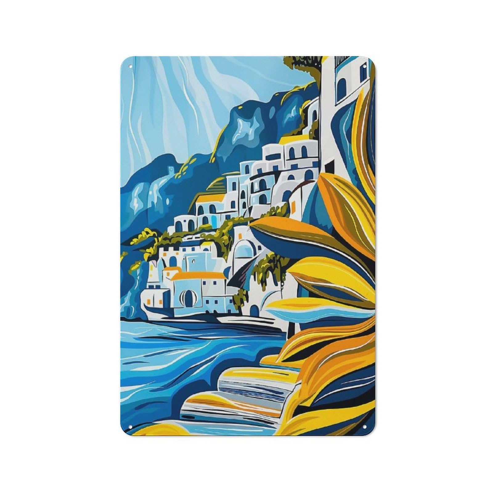 Junmoney Amalfi Coast Ii 30X20cm Retro Metal Plaque With For Garage Or Workshop, Housewarming Present For People Styling Garage And Workshop