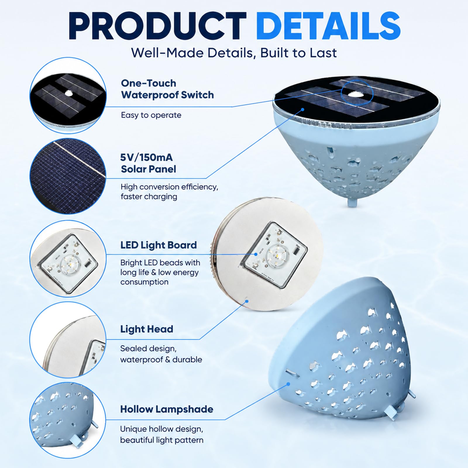 Accessoire Piscine, Lumiere Solaire, Lampe Piscine Led Etanche, Projecteur, pour Jacuzzi, Jardin, SPA, Fête