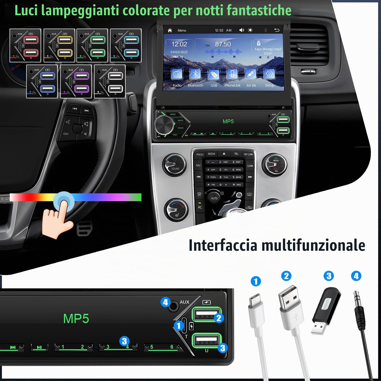 CAMECHO 1 Din Autoradio Wireless Carplay HD IPS Touchscreen con Telecamera Posteriore, 7 Pollici Radio Bluetooth Manuale Schermo Retrattile con Android Auto FM Specchio Vivavoce Link SWC