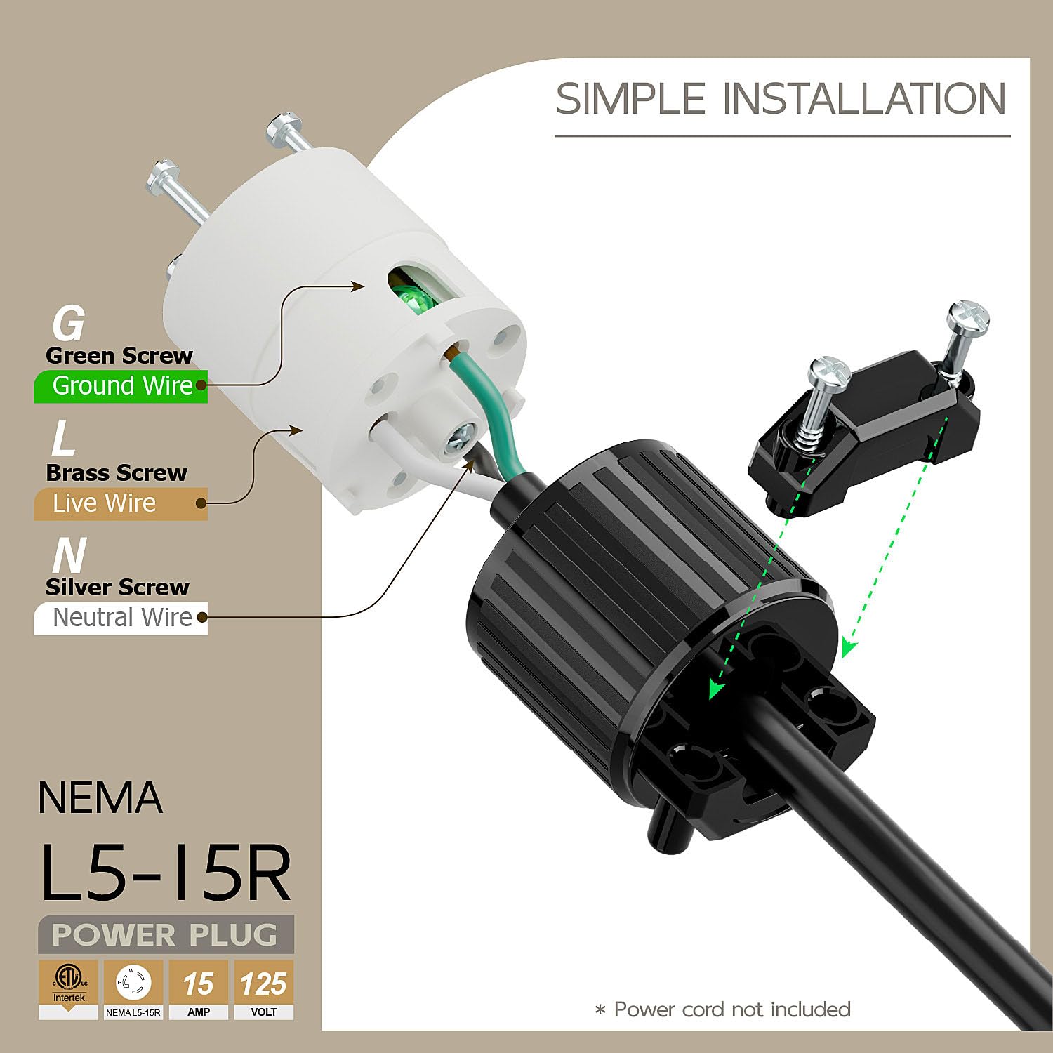 Amazon.com: Nema L5-15R 15 Amp 125V 2 polos 3 cables Conector