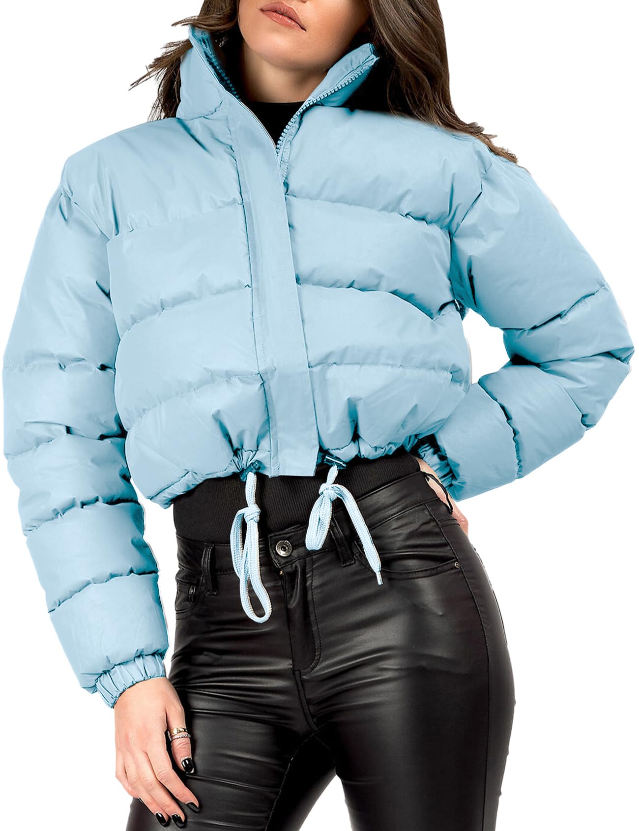 Gihuo Women' s Cropped Quilted Puffer Jacket Outerwear Coats