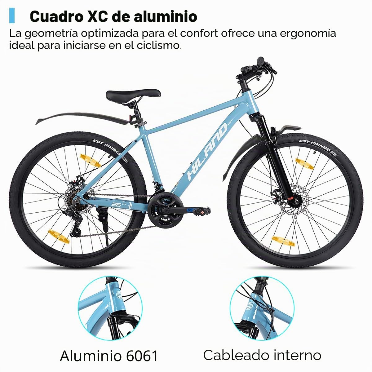 Hiland - Bicicleta de montaña de 26/27,5 pulgadas para mujeres, hombres y adultos, 21 velocidades, con marco de aluminio, frenos de doble disco, para hombre y mujer, color negro/verde/azul/morado