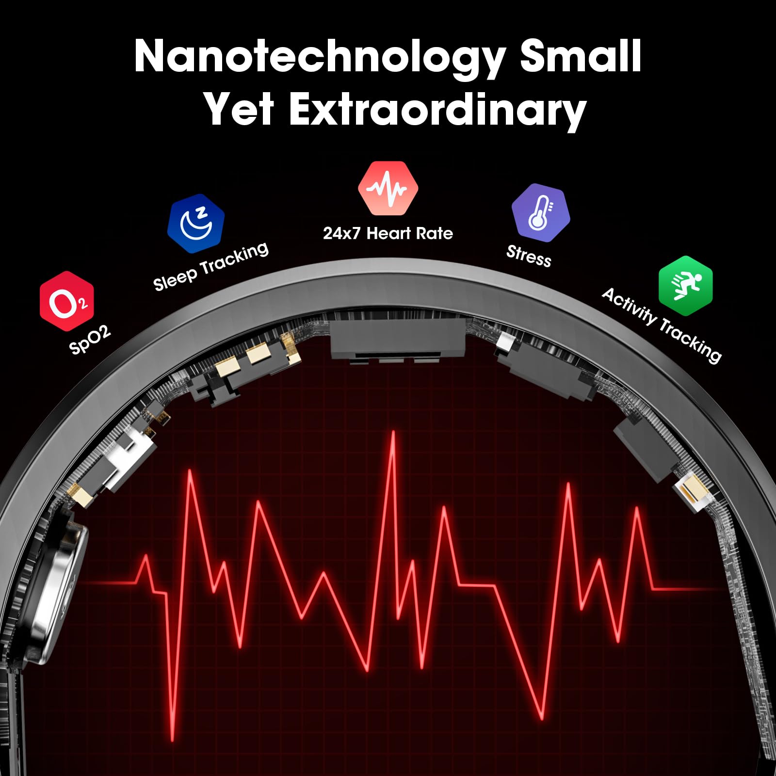 Smart Ring Con Display - Monitoraggio Salute, Frequenza Cardiaca E Attività Fisica