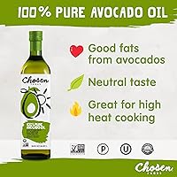 Vista 3 de Aceite de aguacate 100% puro de Chosen Foods, 1 L, sin OMG, para cocinar a altas temperaturas, freír, hornear, salsas caseras, aderezos y marinados
