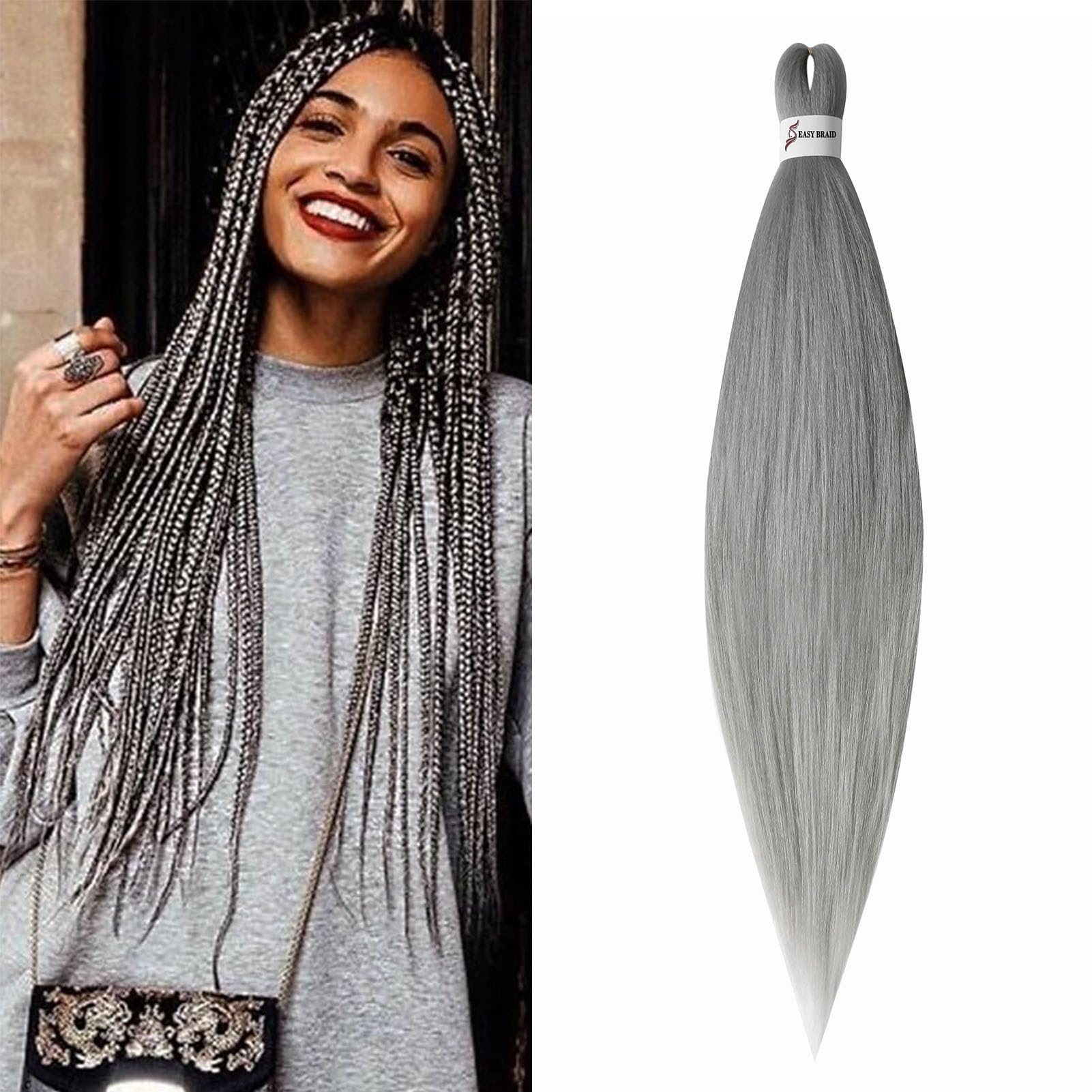 Treccine Capelli Extension Pre Stretched Braiding Hair Allungato Stirato Yaki Professionale Africane Capelli Sintetici Lunghi Sintetici Afro Ombre Crochet 1 Ciocche 65cm Grigio
