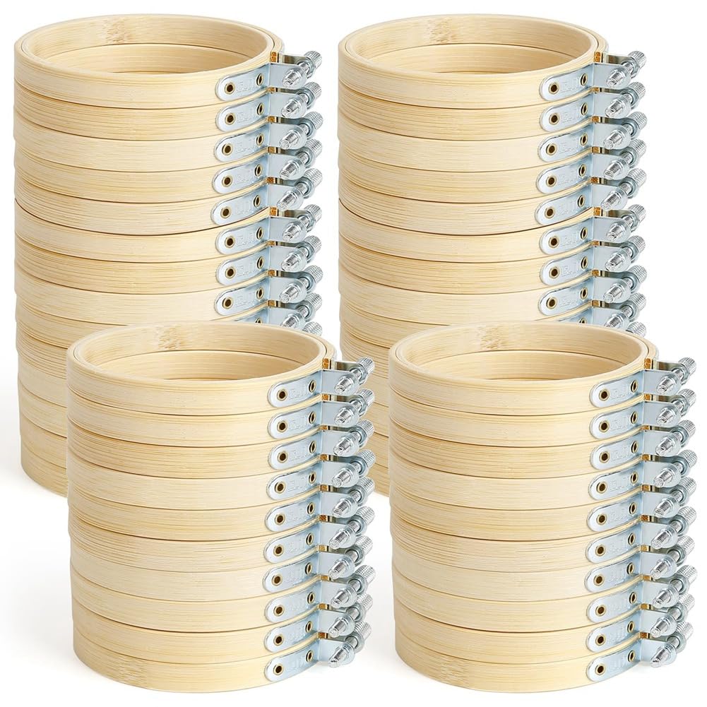 CTRLZS 48 PCS Embroidery Hoop Mini Embroidery Hoop Bamboo Round Hoop 3Inch for DIY Craft Needlework, Sewing and Crafts 8cm