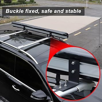 Car Awning 4.9X8.2ft Truck Awning Overland Camping, Retractable Awning Waterproof PU6000mm UV50+ Rooftop Awning Tent Shade for Car/SUV/Truck/Van