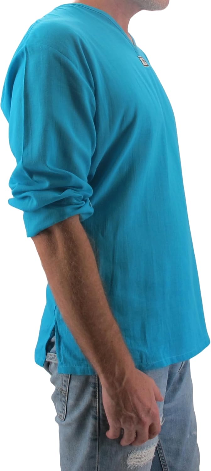 Men's Summer T-Shirt 100% Cotton Hippie Shirt V-Neck Beach Yoga Top - Image 4