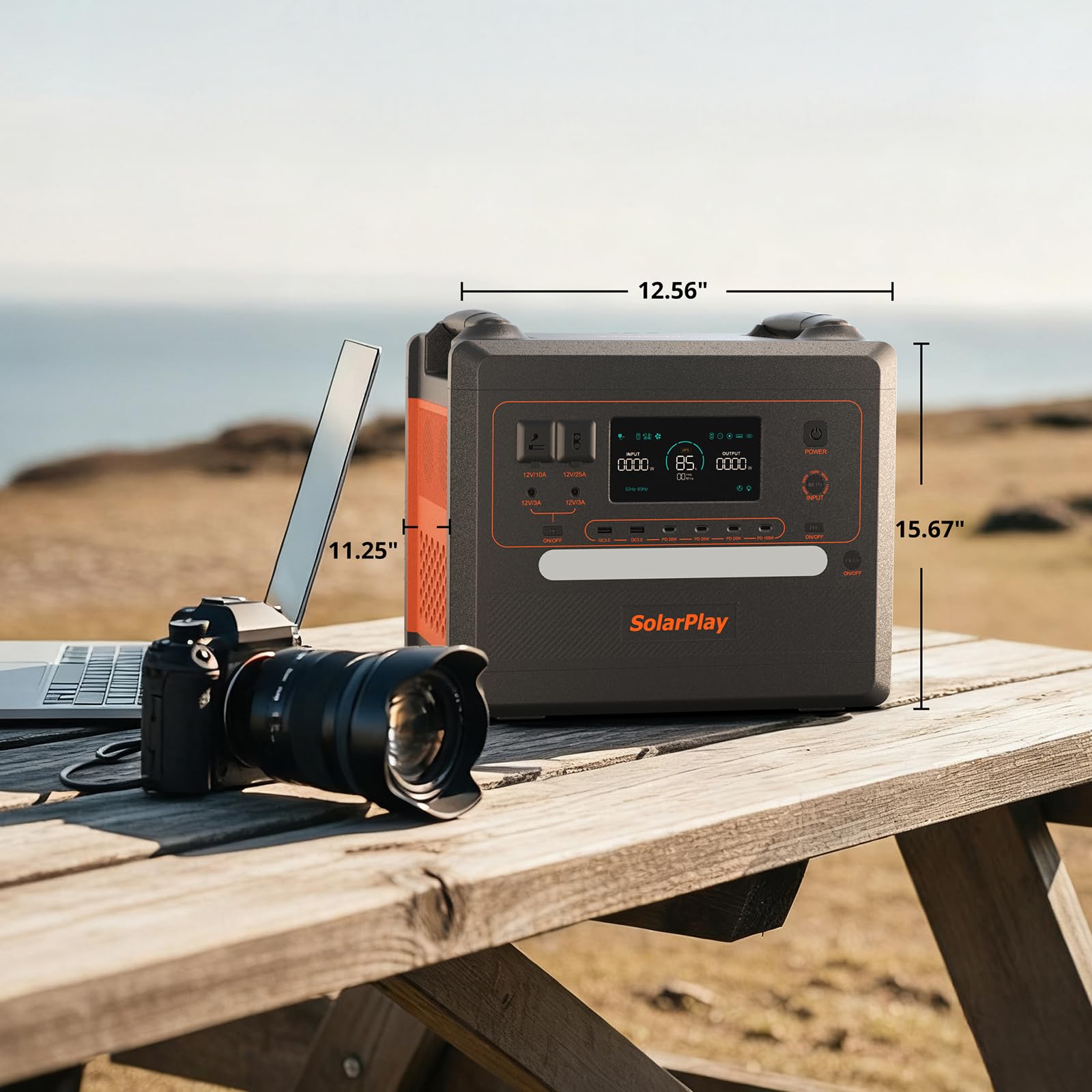 SolarPlay Station électrique portable, 2304 Wh batterie nomade LiFeP04, 2500w (crête 5000 w)1.5h Charge Complète Pour Camping, Rv& Alimentation électrique De Secours à Domicile