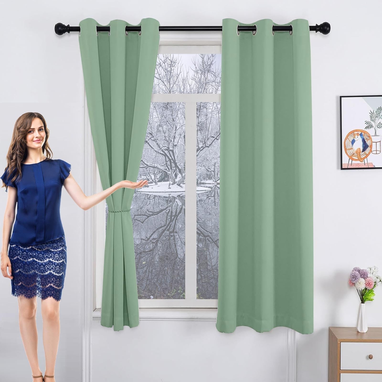 Rideau occultant à oeillets vert tendre 270x220cm pour la chambre