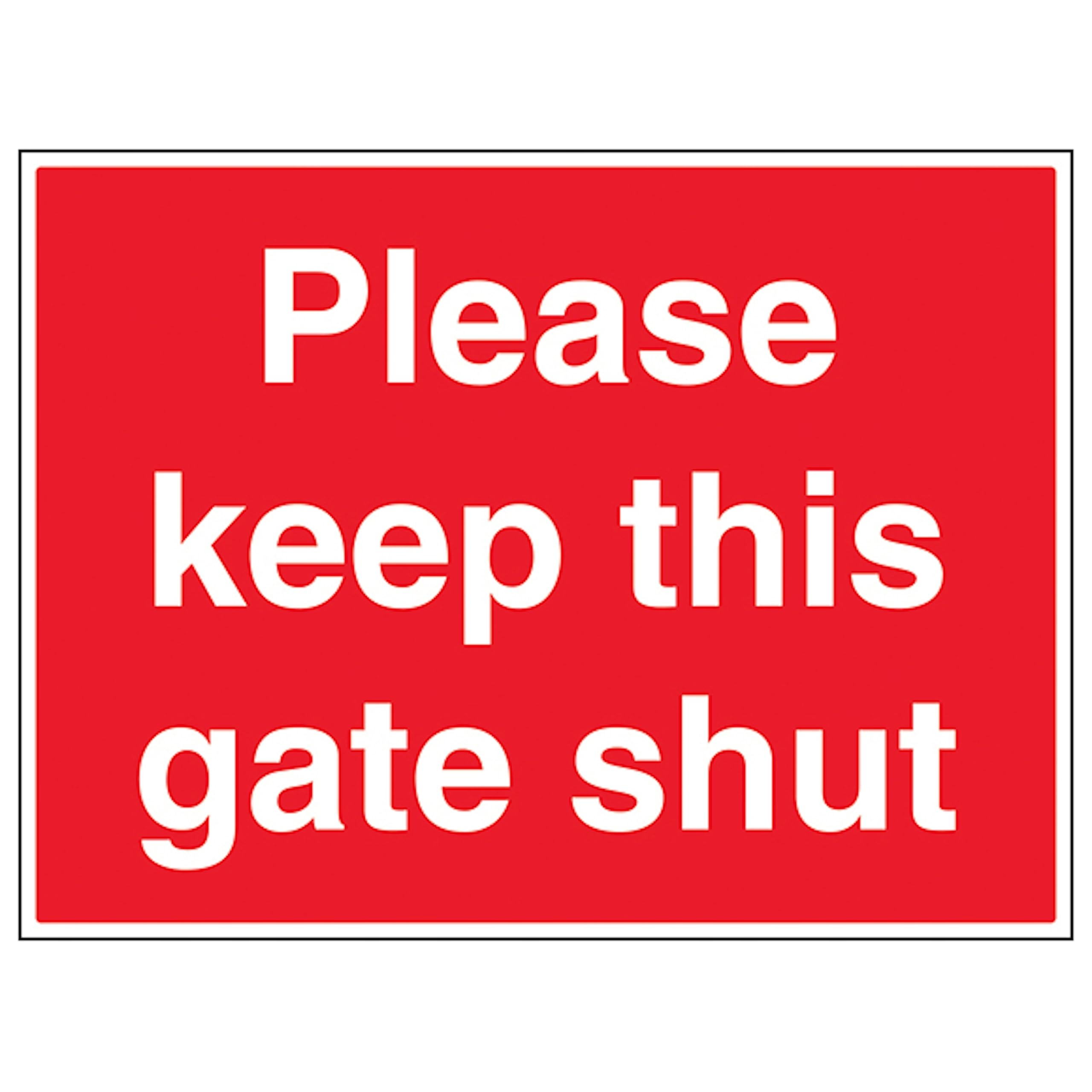 V Safety Please Keep This Gate Shut - Large Landscape 400 x 300 mm - Glow In The Dark 1mm Rigid Plastic Safety Sign