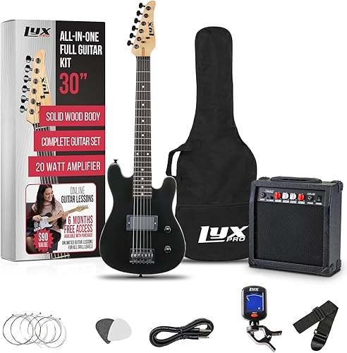 LyxPro Guitarra eléctrica de 30 pulgadas y kit de iniciación para niños con guitarra para principiantes de tamaño 3/4, amplificador, seis cuerdas,