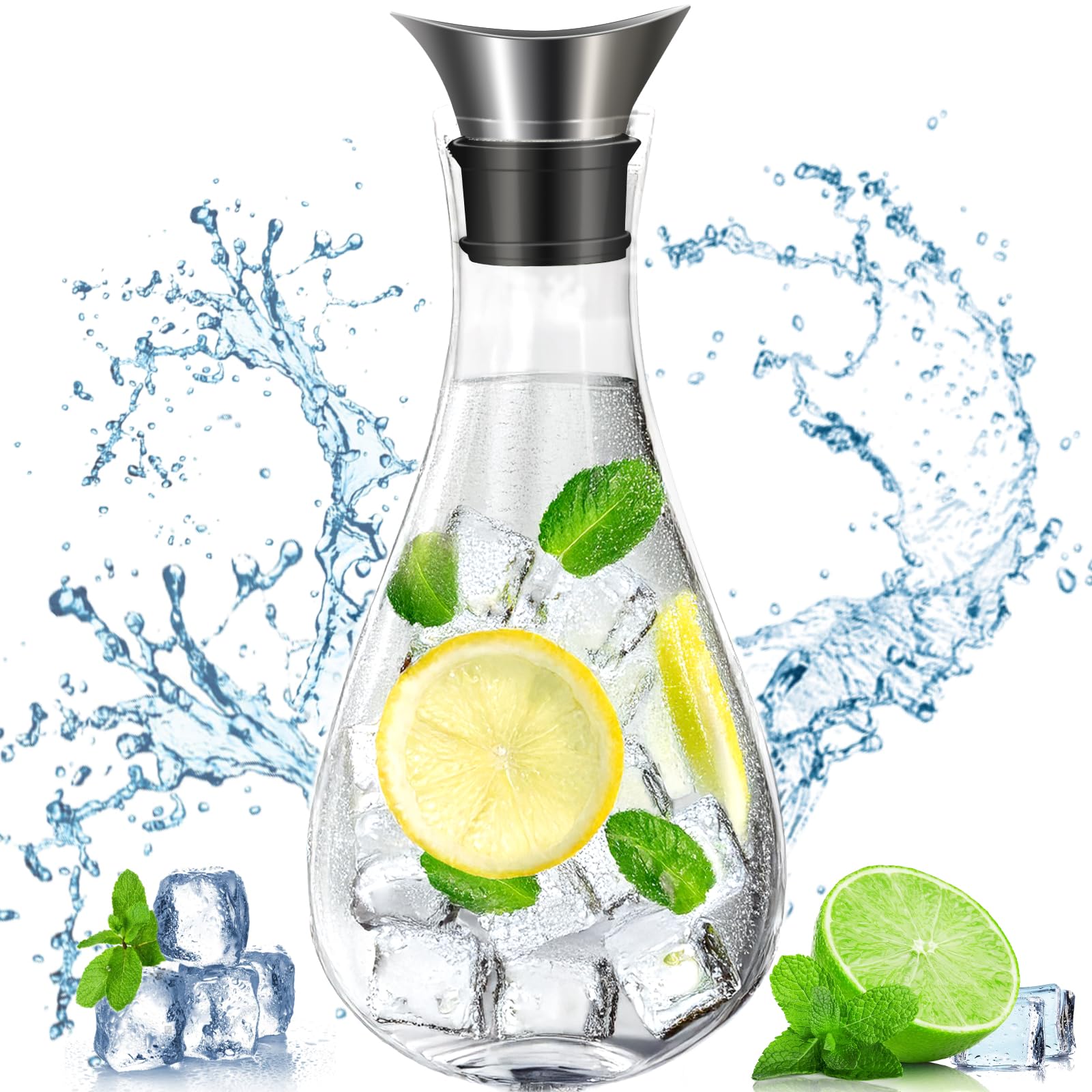 Carafe En Verre 1.8L Avec Couvercle Inox - Pichet à Eau Borosilicate Résistant Chaud/Froid, Idéal Pour Thé Glacé, Jus, Lait