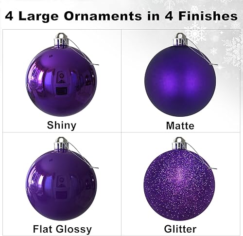 Vista 789 de 18 esferas medianas decorativas navideñas para árbol de Navidad, inastillables, para colgar, color púrpura, 2.5 pulgadas, paquete de 18
