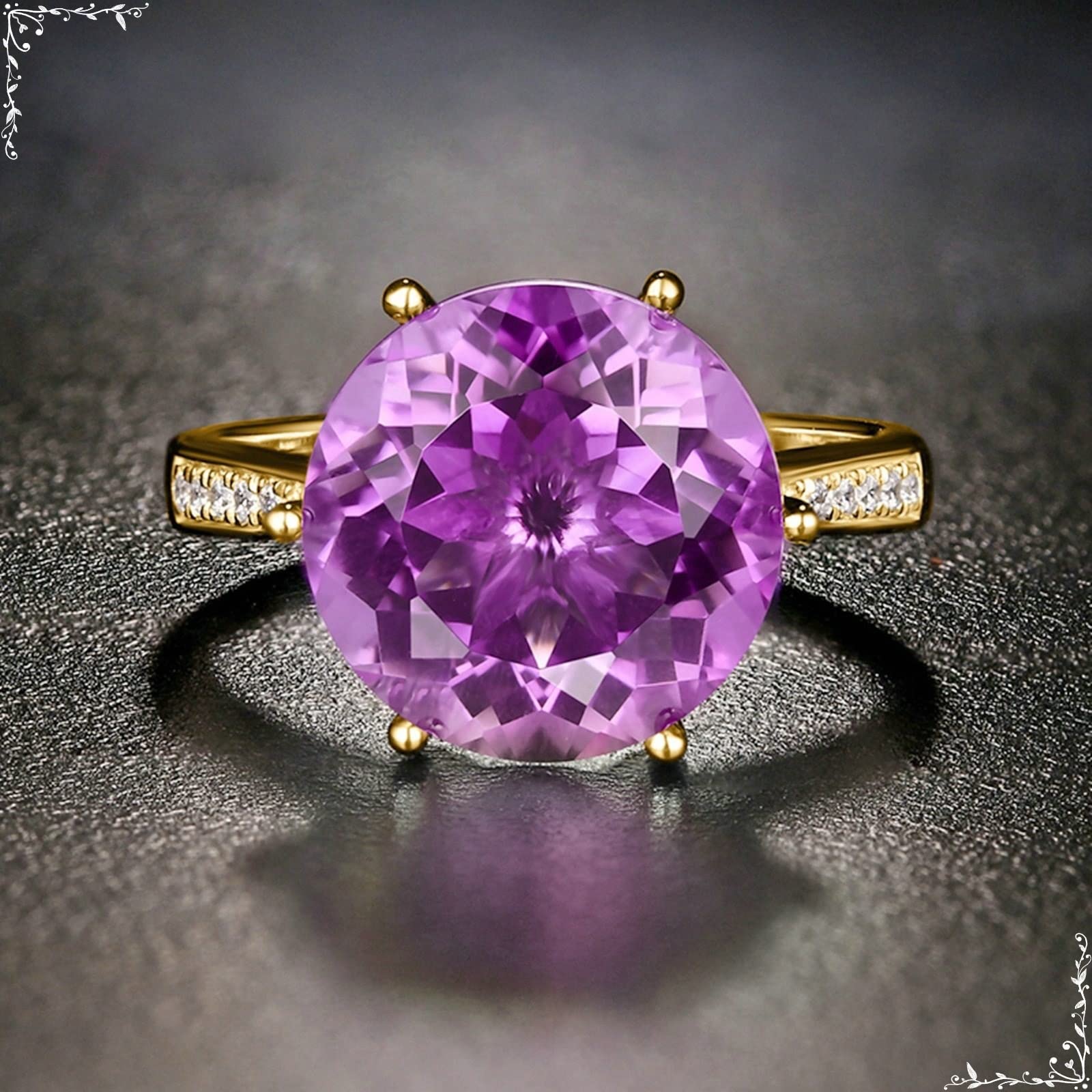 Oro Amarillo 750 Anillos de Boda, 6.24/4.1 Quilates Amatista Anillo de Mujer Oro, Brillante Redondo Anillos de Compromiso para la Hija Talla 6,75-25