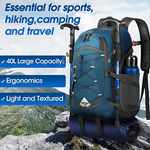 Miniatura 7 de IGOLUMON Mochila de senderismo de 40 L, plegable, ligera, mochila de camping para hombres y mujeres, impermeable, mochila de senderismo al aire