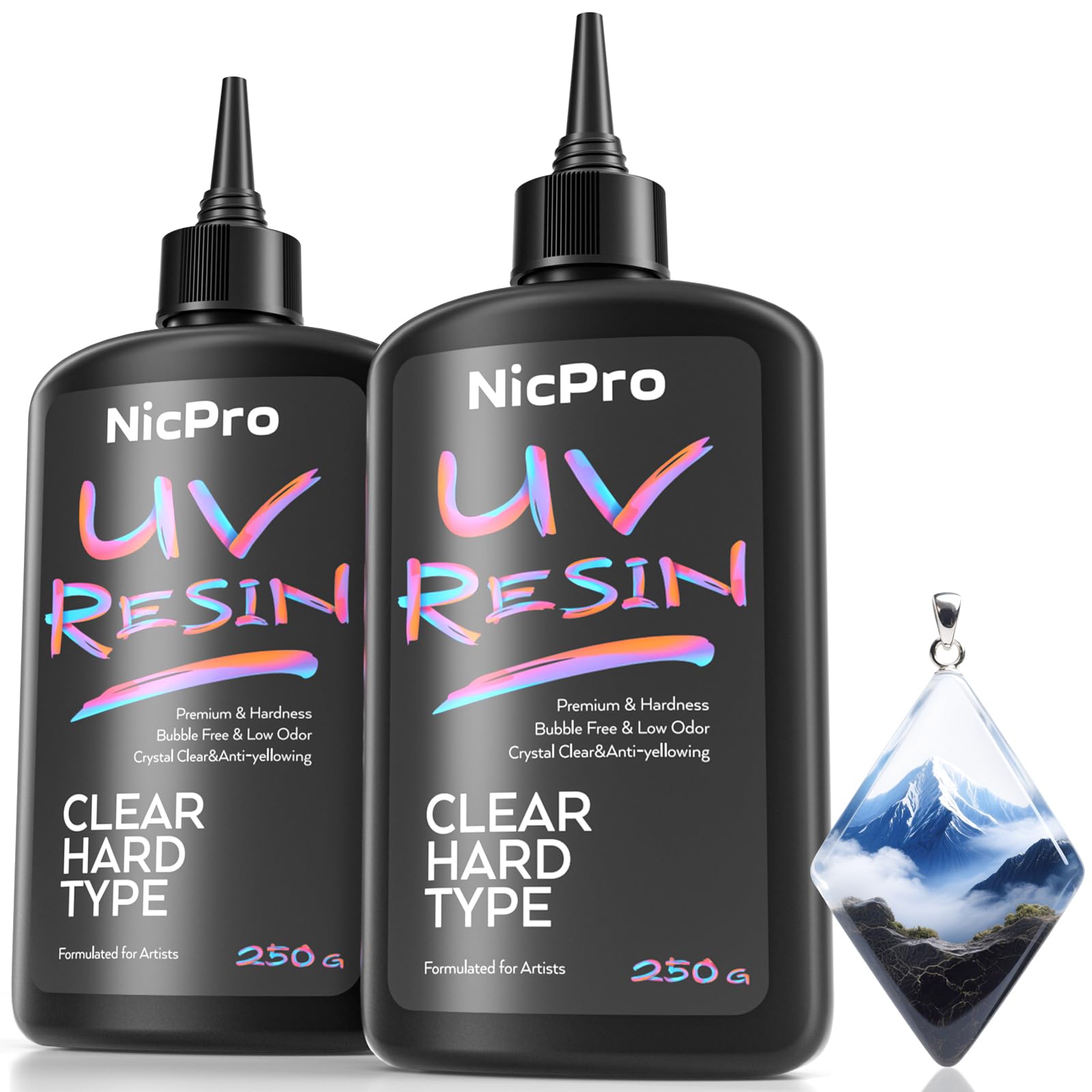 NicproUV Resin 500g, 2 PCS Crystal Clear UV Epoxy Resin Kit, High Viscosity & Quick Curing Glue Hard for Jewelry Making, Craft, Doming, DIY and Coating