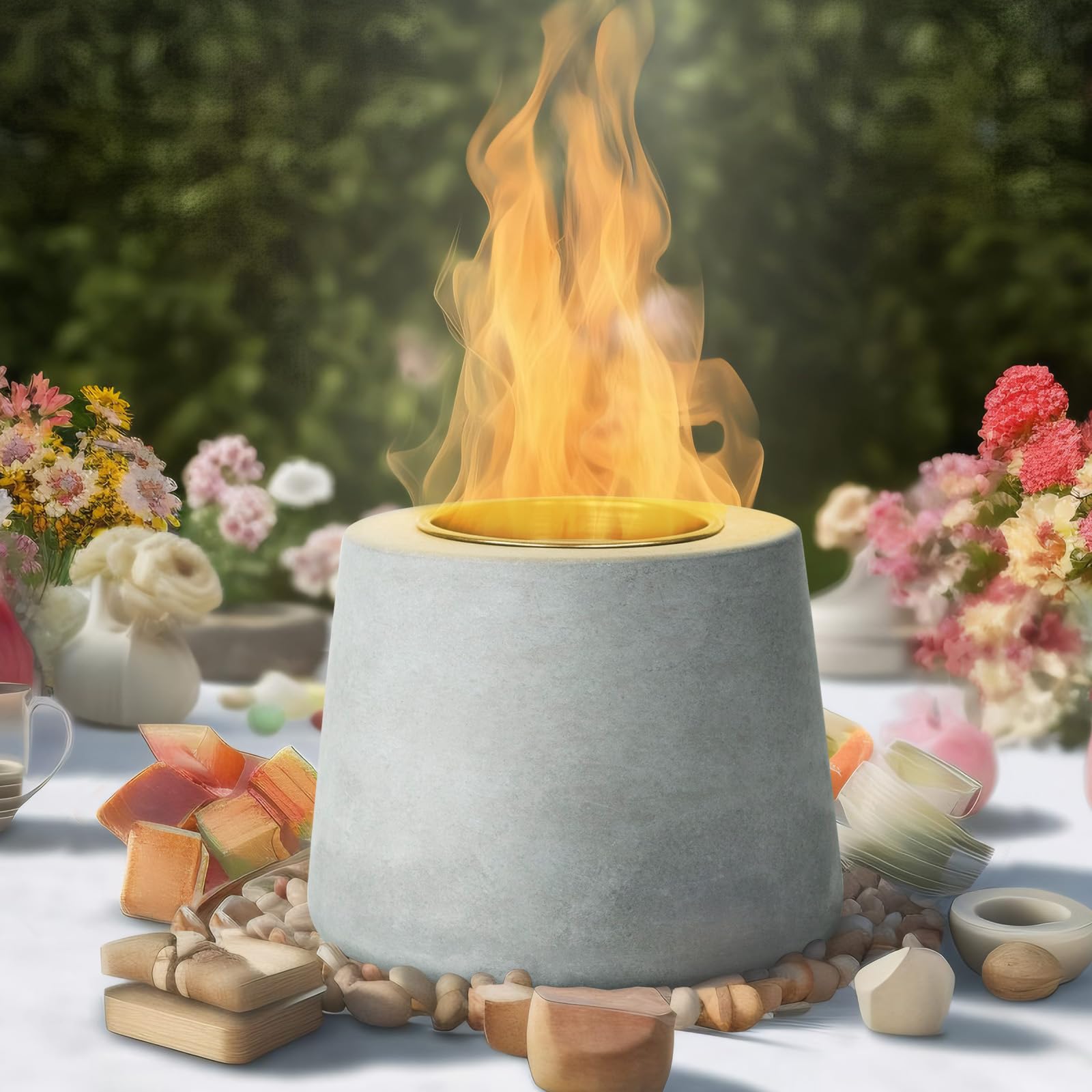 Tabletop Fire Pit Indoor Concrete Personal Table Top Firepit Outdoor Mini Portable Bowl for Smores Maker Round Smokeless Firepits for Patio Balcony – Gainsboro