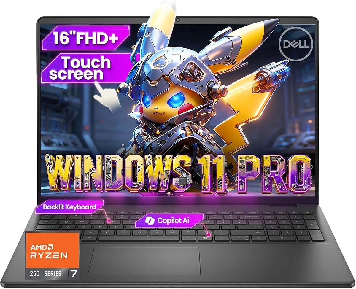 16-inch Touchscreen Business Laptop - AMD Ryzen 7 250(Beat Core 7 150U)| 16 Tops NPU | AI Copilot Key | 16" FHD+ Display |Backlit KB|Win 11 Pro|Carbon Black(32GB DDR5 | 1TB SSD)