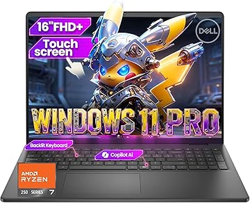 16-inch Touchscreen Business Laptop - AMD Ryzen 7 250(Beat Core 7 150U)| 16 Tops NPU | AI Copilot Key | 16" FHD+ Display |Backlit KB|Win 11 Pro|Carbon Black(32GB DDR5 | 2TB SSD)