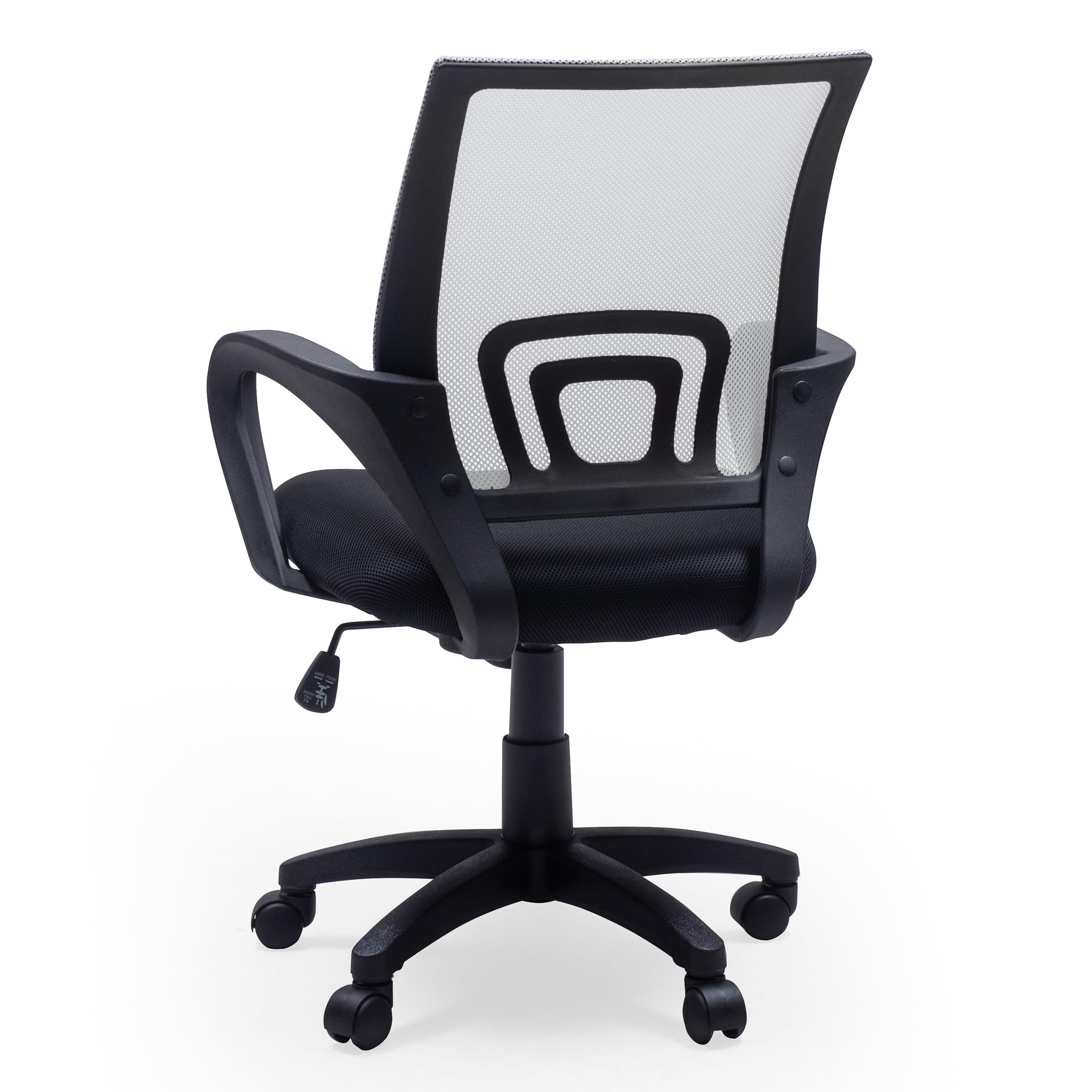 Homely - Silla Oficina, Estudio, Escritorio PRACTIK, Base giratoria con Ruedas, Altura Regulable, Sistema SINCRO inclinación, tapizado Tejido 3D Negro, 58x55x87-97 cm, Respaldo Color Gris Claro