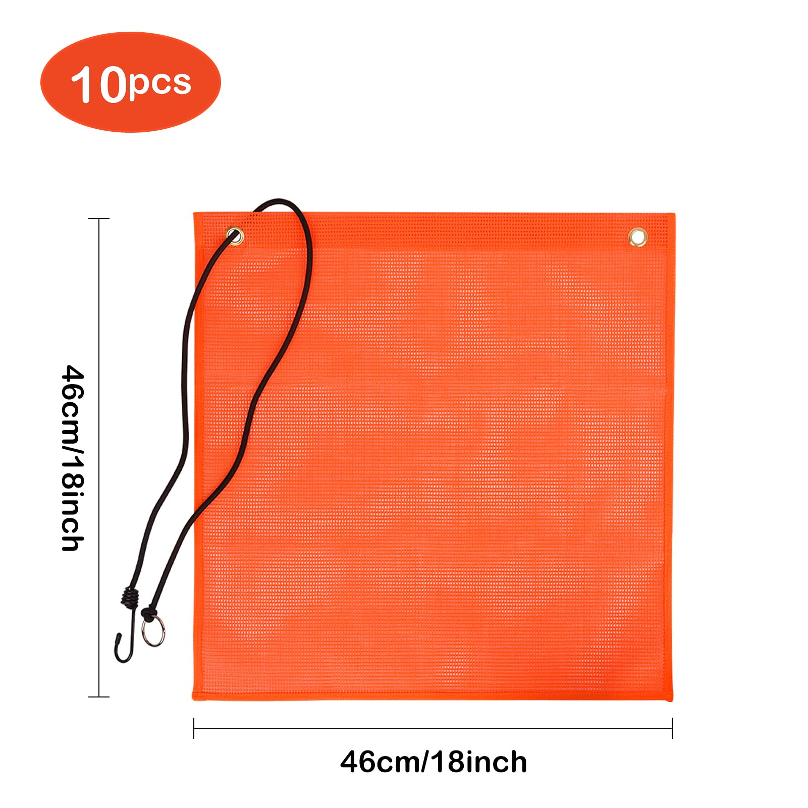 Banderas de seguridad naranjas para camiones con núcleo elástico, 10 unidades de 18 x 18 pulgadas, banderas de advertencia de carga de gran tamaño, diseño de malla de alta visibilidad, banderas de