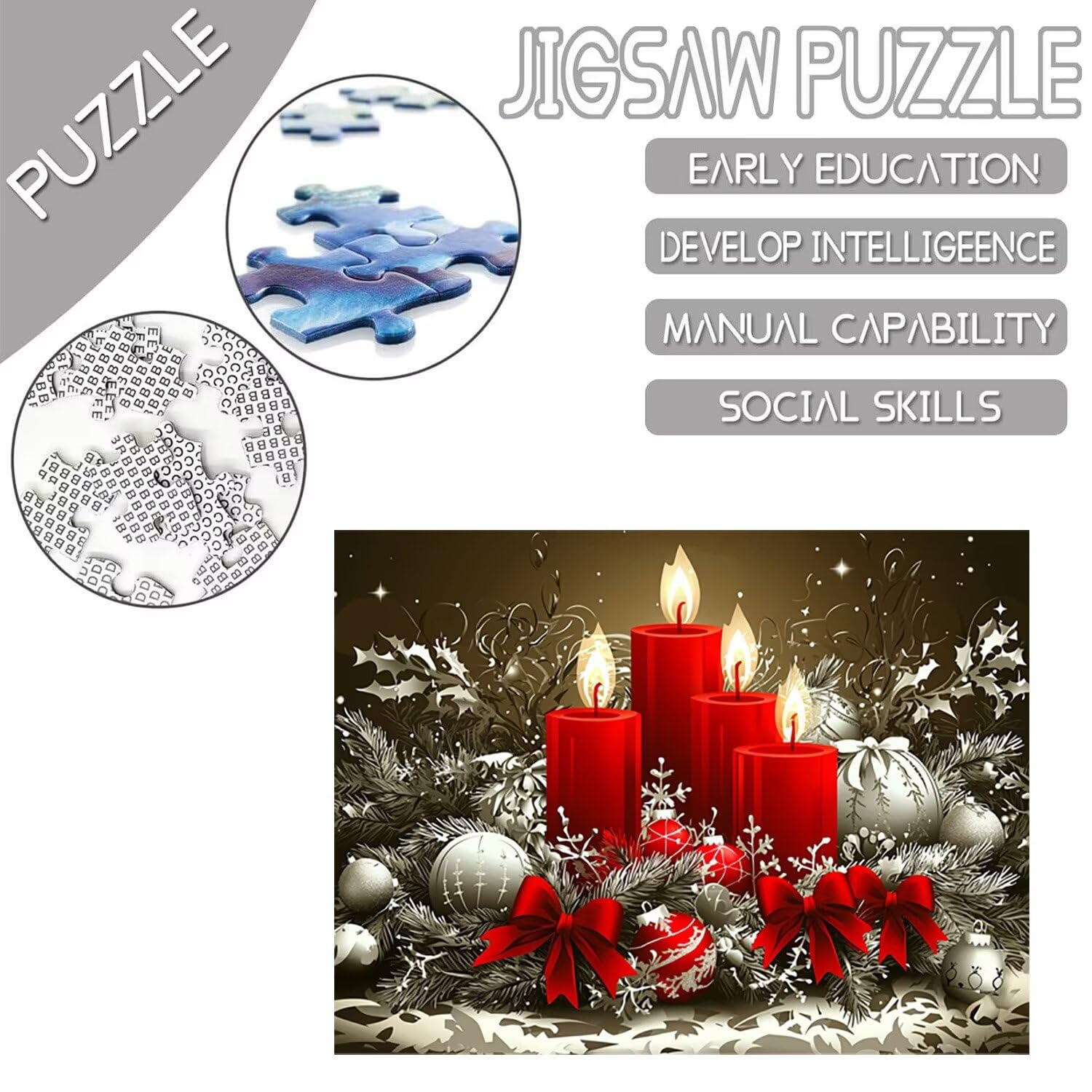 Puzzle de 6000 Piezas Puzzle Adultos 179x105cm Juego Educativo Regalos Rompecabezas para Adultos y niños a Partir de 14 Años, Regalo Creativo para la Relajación - (Navidad con Velas) t-508