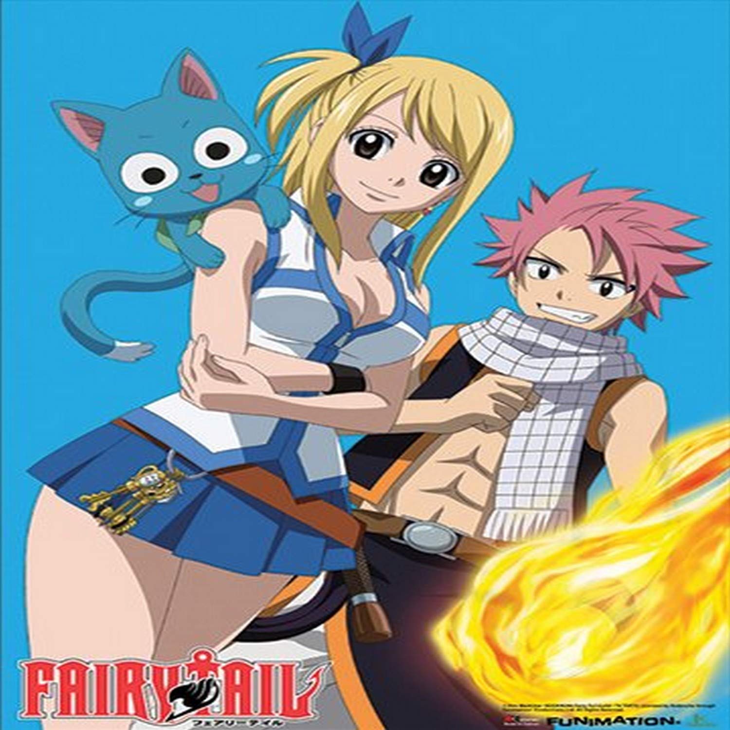 Fairy Tail Natsu, Lucy and Happy Turquoise Background Wall Scroll, 33 by 44-Inch