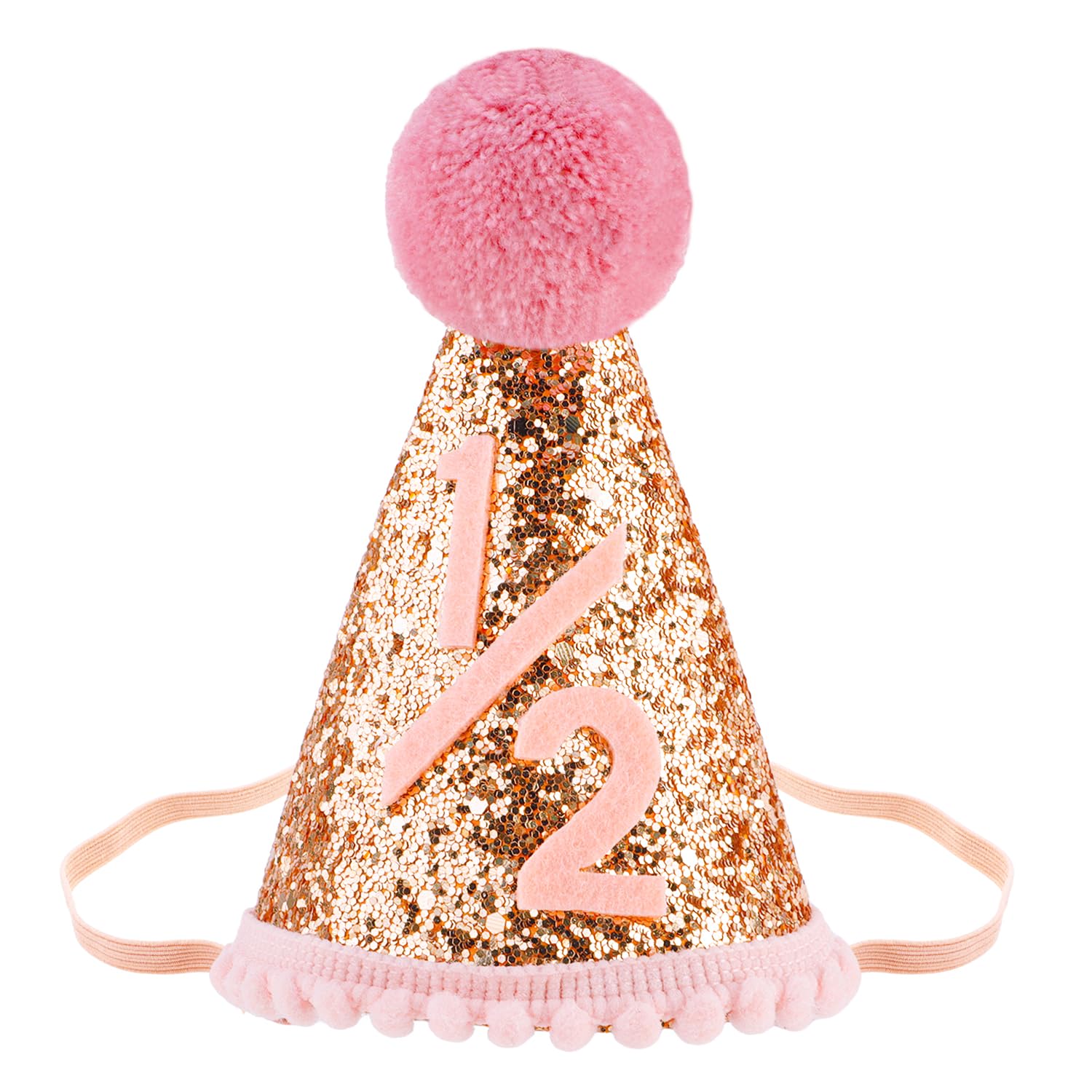 SuPoo 1/2 Birthday Girl Hat Half Pom-pom Ball Cone Hat Glitter Half Birthday Crown Headband Outfit 6 Months Decorations Princess Tiara 1/2 Year Old