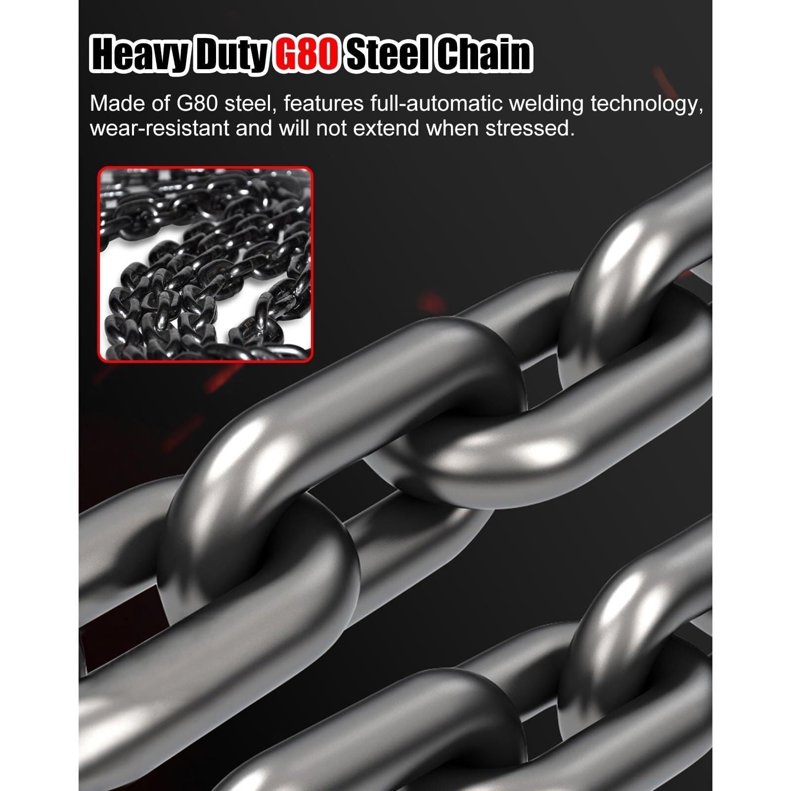 Catena di sollevamento industriale/logistica con gancio autobloccante, catena di sollevamento a 4 fili 2 3 5 6 8 10 13 piedi 3000 kg, catena di sollevamento per sollevamento motore (carico 3