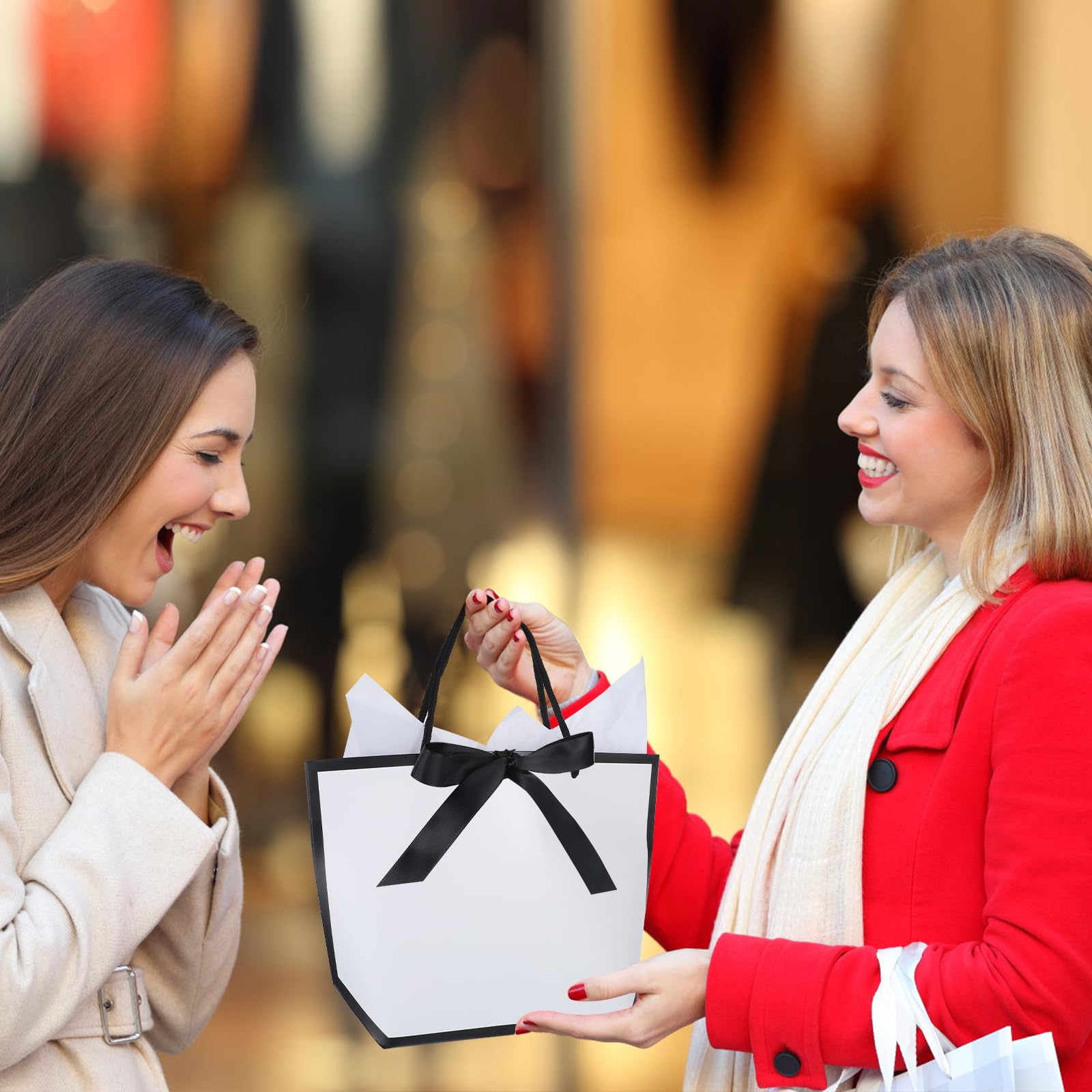 Lot De 10 Sacs Cadeaux De Taille Moyenne Avec Nœud, Ruban, Papier De Soie Et Cartes, Sac Cadeau Pour Anniversaire, Fête De Mariage, 27,8 X 9 X 20 Cm