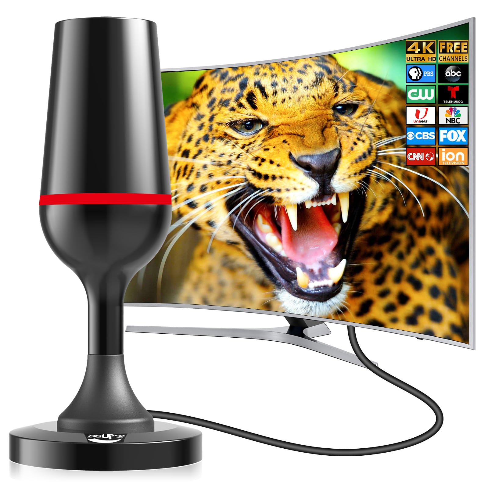 Digital TV Antenna for Smart Tv Indoor, 360 Reception Digital HDTV Antenna for Local Channels, Supports 1080P and 4K, Strong Magnetic Base (Red-V15712)